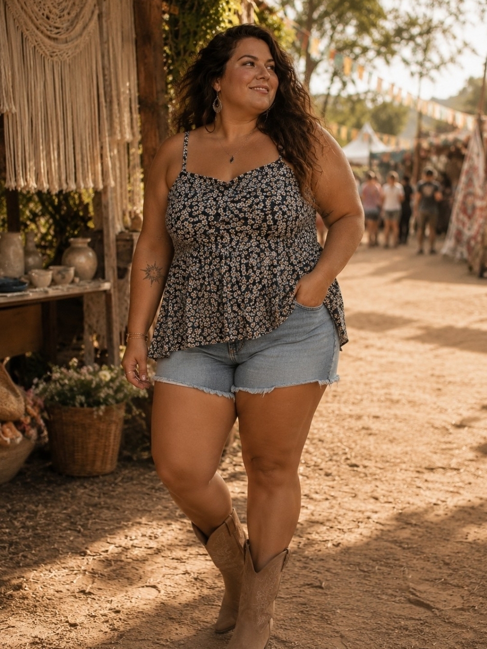 4/$15 Floral Spaghetti Strap Cami Top - Blue Floral Festival Plus 5x Torrid